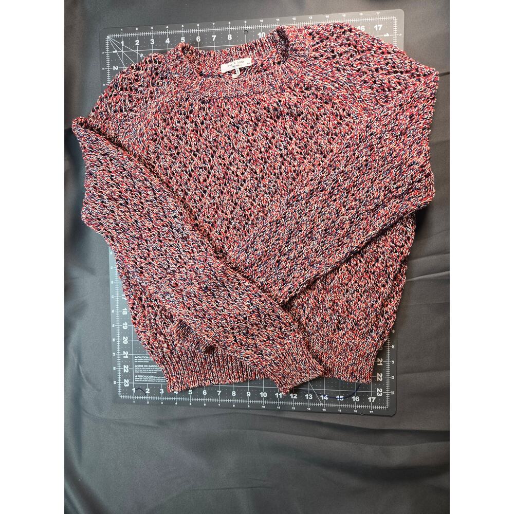 Rag & Bone Kara Crew Multicolor Open-Knit Sweater Red Blue Marled Size Small
